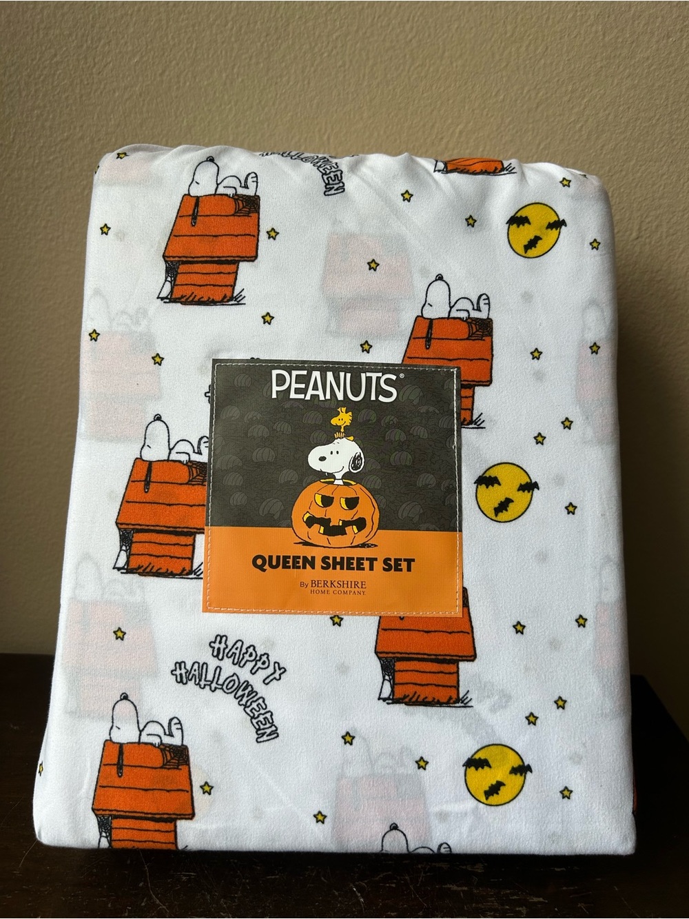 New Peanuts Snoopy Jackolantern   Halloween Queen Sheet Set Pumpkin Bats Stars